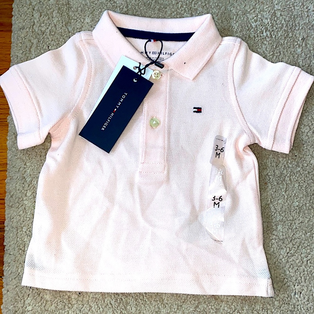Tommy Hilfiger collared shirt color pink size 3-6 mths BRAND NEW !